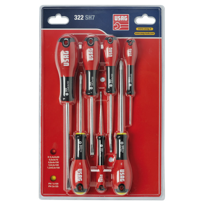 322 SH7 - Jeu de 7 tournevis pour vis à fente et cruciforme PHILLIPS® - Usag - U03220254 322 SH7 - Jeu de 7 tournevis pour vis à fente et cruciforme PHILLIPS® - Usag - U03220254